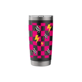 Checkered Flag Racing Pink Black Racetrack Stainless Steel Insulated Tumbler
