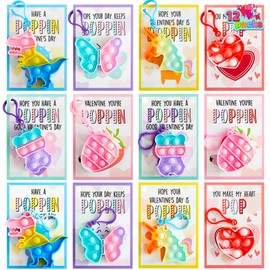JOYIN 12 Packs Cards with Pop Fidget Keychain Toys, Stress Anxiety Relief Fidget Toys with Cards for Kids Classroom Exchange Prizes, Party Favors