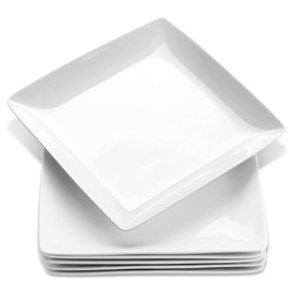 Yedio Porcelain Square Dinner Plates, 10.75 Inch Square Serving Plate for Steak, Pasta, Salad, Snacks, Pizza, Appetizer Plates, Set of 6, White
