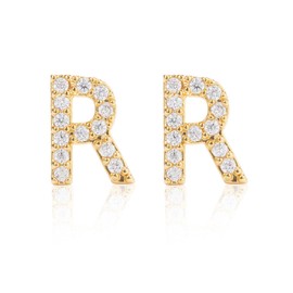 MUMREUES Gold Earrings for Women Trendy 14K Gold Cubic Zirconia Initial R Letter Stud Earrings for Simple Small Minimalist Dainty Cute Hypoallergenic Earrings Jewelry Gifts for Women