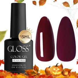 GLOSS Gel Nail Polish | Burgundy Red 15ml 1 pcs - HEMA Free Gel Polish, Wine Red Soak Off UV LED Gel Polish, Nail Art Design for Home & Salon Use, Gel Manicure Holiday Gifts for Women & Girls