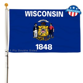 3 Ply Wisconsin State Flag 2x3 Ft 150D Polyester Double Sided Outdoor Heavy Duty Vivid Colors with Durable Canvas Header and 2 Brass Grommets