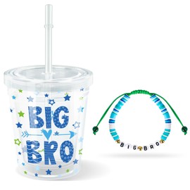 2 Pcs Big Brother Gifts for Boy 12 oz Blue Big Brother Cup Insulated Acrylic Tumbler with Lid and Straw Big Bro Cup Adjustable Big Brother Bracelet for Littler Boy