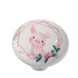 Baby Pig in Floral Frame Drawer Knob (Material : High Gloss Ceramic) Cabinet Knobs and Pulls for Home and Nursery Room Decor