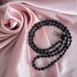 Black Pearl Lanyard for ID Badges Name Tag and Keys for Women Light Weight Acrylic Faux Pearls Sweet Teacher Lanyards Holder 25in