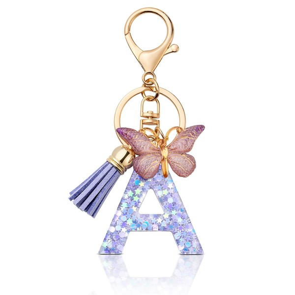 MORSUNBELA Keyring Letter Keyring with Initial Letter Butterfly Keyring Teenager
