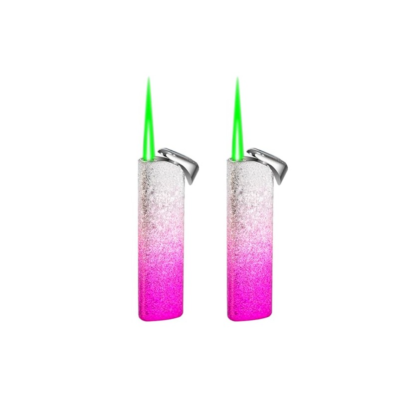 2 PACK Pink Jet Flame Lighter,Refillable Butane Lighter,Cool Jet Torch