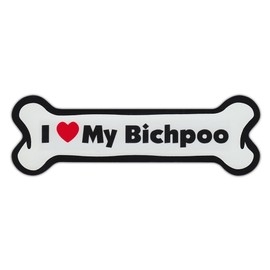 Refrigerator Magnet - Dog Bone - I Love My Bichpoo (Bichon Frise, Poodle) - 7" x 2"