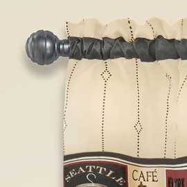 Achim Home Furnishings Cozy Cafe Printed Tier & Valance Set - 58x24 Inch Tan-Black