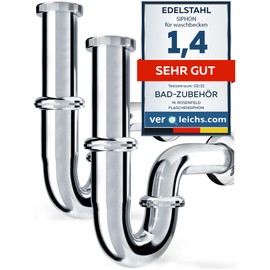 M. ROSENFELD HOME Set of 2 universal siphon for washbasin and installation instructions (English language not guaranteed) – drain fitting – brass odour trap including rubber sleeve