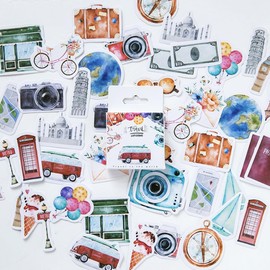 Scrapbook Stickers in Mini Size, 92 Pieces, Doraking DIY Decoration, Travel Stickers, Life Set for Travel Bag, Laptop, Planner, Calendar, Scrapbook, Suitcase, Notebooks (TRAVEL)