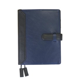 (Sealal) Notebook Cover A6 Size with Belt Genuine Leather Leather Bi-color (No Name Engraving, 02. Navy x Black)