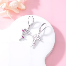 JUSTKIDSTOY Flamingo Earrings for Women 925 Sterling Silver Cross Dangle Leverback Earrings Pink Flamingo Jewelry Christmas Birthday Gifts for Girlfriend Daughter