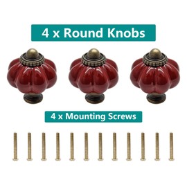 Seimneire 4pcs Rust Red Pumpkin Knobs, Vintage Ceramic Cabinet Knobs, Dresser Knobs Drawer Knobs Door Knobs Drawer Pulls Dresser Handles with Mounting Screws