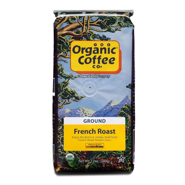 The Organic Coffee Co. French Roast Ground Coffee 12 Ounce Dark Roast Natural Water Processed USDA Organic