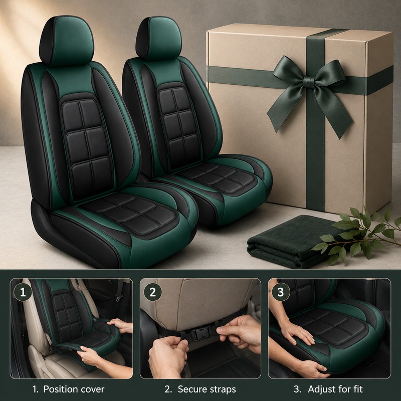 2-Piece Universal Front Car Seat Covers – Full-Cover Artificial Leather