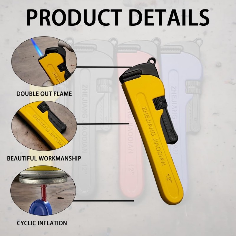 Pipe Wrench Inflatable Lighter, Fun Novelty Windproof Torch Lighter, Refillable