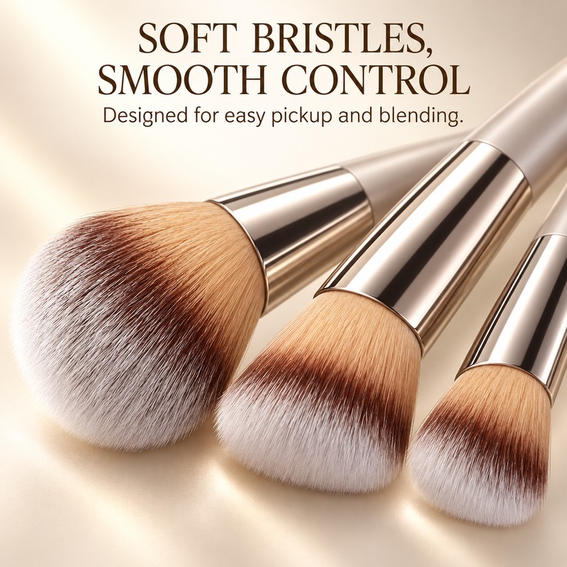 10-Piece Champagne Gold Makeup Brush Set with Soft Bristles for