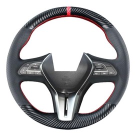 Kivnto DIY Carbon Fiber Steering Wheel Covers for Infiniti Q60 2017-2022 / Q50 2018-2024 / QX50 2019-2024 / QX55 2022-2024 15 inches Stitching Leather Interior Accessories