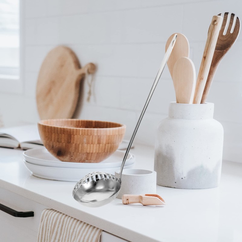 Kichvoe Stainless Steel Slotted Cooking Spoon - 2-in-1 Oil Strainer