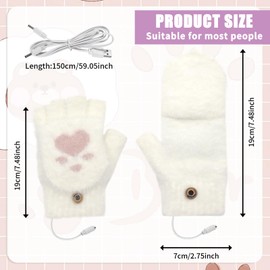 USB Heated Gloves for Women, Full & Half Finger Soft Mitten Knitted Heated Hand Gloves Cute Cat Paw Washable Warmer Fingerless Gloves for Winter Indoor or Outdoor Laptop Office Work Typing