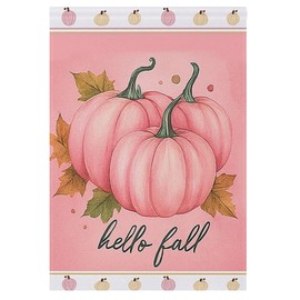 Hello Fall Pink House Flag 28x40 Inch Double Sided Outside Pumpkin Autumn Seasonal Yard Outdoor Flag Banner for Garden Lawn Patio Holiday Decorations