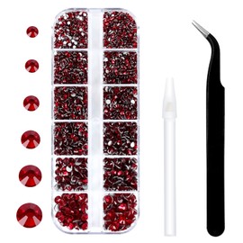 3792 Pcs Siam Flatback Rhinestones Set for Nail, Art, Crafts, Makeup, Tumblers Glitter Round with Tweezers and Picking Pen(SS6~SS20)