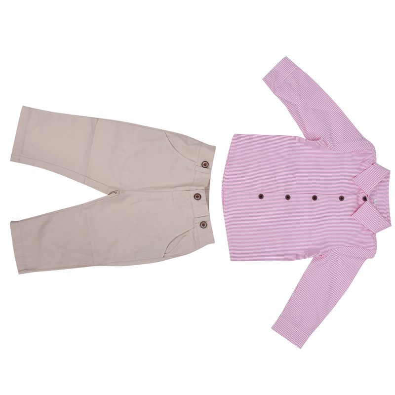 Baby Boy Gentleman Outfit Children Exquisite Stripe Shirt Suspender Pants