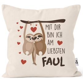 MoonWorks® Cushion Cover Saying "Mit dir Bin ich am liebsten faul Sloth Gift Love Friendship Valentine's Day Birthday Boyfriend Girlfriend Nature One Size