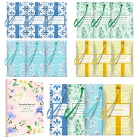 SCENTORINI Scented Sachets, Linen, Cotton, Vanilla, Eucalyptus Sage, 4 Fragrance for Wardrobe, Drawers, Closets, Cupboard, 16 Pack