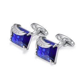 U7 Crystal Cufflinks Women Men Metal Gold/Platinum Plated Fancy Stone Cuff Links (Blue & Platinum)