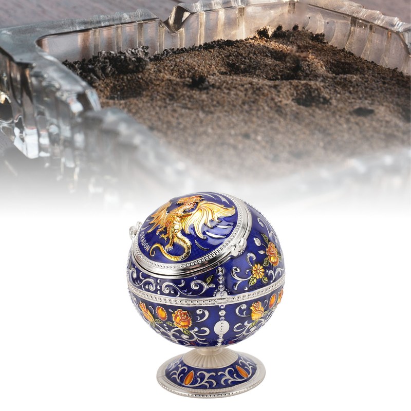 Ball Ashtray with Windproof Lid Retro Dragon Stereoscopic Relief Zinc