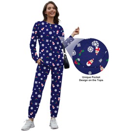 RUBZOOF Lounge Sets for Women 2 Piece Loungewear Pajamas Set Trendy Two Piece Casual Outfits Christmas Blue M
