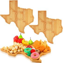 Yiyiring 2 Pcs Texas State Shaped Serving Tray Texas Charcuterie Bamboo Snack Board 5 Compartment Platter Reusable Food Serving Dishes for Snack Fruit Candy Chocolate Gifts Party Serving Tray