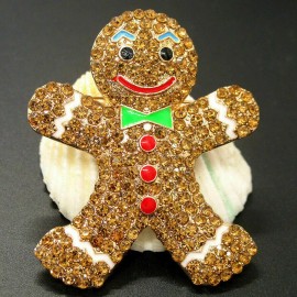 Unbranded BIG Jolly GINGER BREAD MAN Rhinestone CHRISTMAS Necklace Pendant Brooch Ginger