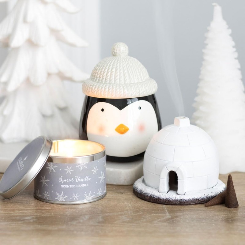 Winter Igloo Incense Cone Burner - Handcrafted Ceramic, Smoke Dispersion,