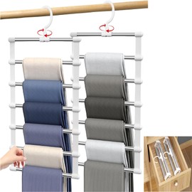 Trouser Hangers Space Saving for Wardrobe,2 Pack Multi Layer Metal Pants Hangers for Women,360° Rotatable Closet Organizer for Skirt,Jeans,Clothes,Tie,Belts,Scarf and Towel