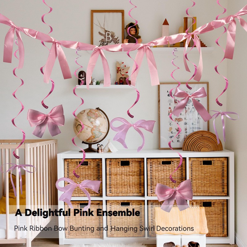 Pink Ribbon Bow Garland Banner for Bachelorette Party Decorations Bow