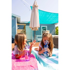 Ello Ellies 16oz Plastic Kids Water Bottle with Straw and Built-in Carrying Handle and Leak-Proof Locking Lid for School backpack, Lunchbox and Outdoor Sports, Cat