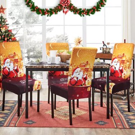 Yugarlibi Christmas Stretch Chair Covers, Set of 4/6 Chair Covers, Swing Chair, Universal Elastic Dining Room Chairs Cover, Xmas Washable Chairs, Protection for Dining Room, Hotel, Party (4 Pieces,