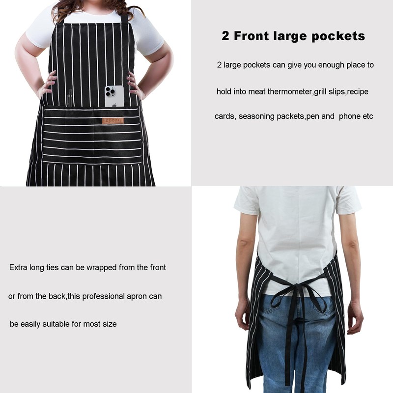 XIEJINJIA 2 Pack Adjustable Apron with Pockets Chef Kitchen Restaurant