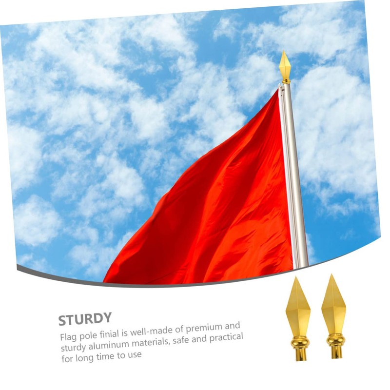 Operitacx Pack of 2 Flag Pole Head Aluminium Large Gold