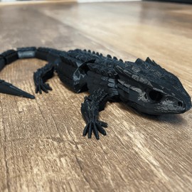 RJW Design Store Large Reptile Fidget - Articulated Lizard, Anxiety Stress Relief, ADHD & Autism Friendly Bearded Dragon Fidget Pet (Black)