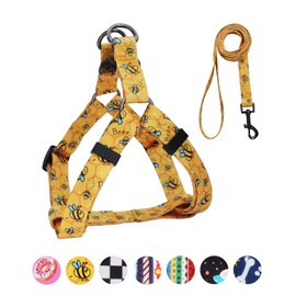 QQPETS Dog Harness Leash Set, Adjustable Heavy Duty No Pull Halter Harnesses for Small Medium Breed Dogs, Back Clip, Anti-Twist, Perfect for Walking (M(19"-26" Chest Girth), Yellow Bee)