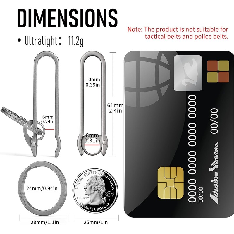 TISUR Key Chain, Titanium Belt Clip, Carabiner, Stylish, Titanium Key