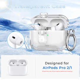 R-fun for AirPods Pro 2nd/1st Generation Case Clear with Lock Clid and Cleaner Kit,[Auto Pop-Up] Soft TPU Clear Cover with Bracket & Dustproof Design for AirPods Pro Case with Keyring
