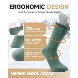 PULIOU Merino Warm Wool Socks, Thermal Wool Hiking Running Socks for Men & Women Winter 3 Pairs