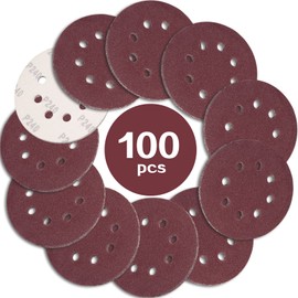 STEBRUAM 100PCS 125mm Sanding Discs 240 Grit, 5 Inch 8 Hole Hook and Loop Sanding Pads for Random Orbital Sander