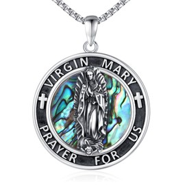 Virgin Mary Pendant Necklace 925 Sterling Silver Catholic Virgen de Guadalupe Medal Protection Necklace for Women Men Catholic Jewellery Gifts