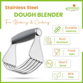 Spring Chef XL Stainless Steel Pastry Cutter Tool for Baking - Heavy Duty Dough Blender - Butter & Dough Cutter Tool with Sharp Blades - Pastry Blender for Easy Mixing - Dishwasher Safe - Gray